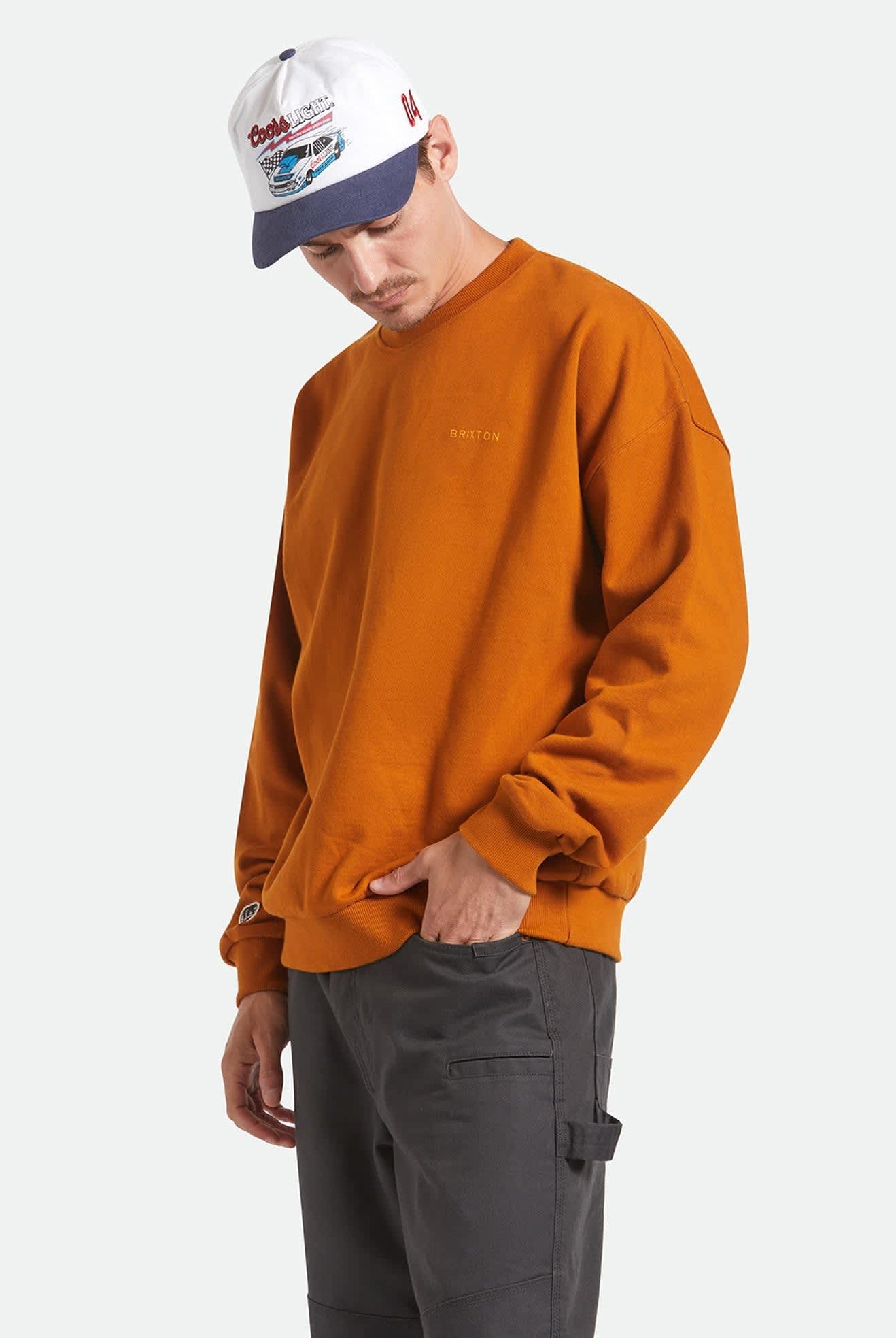 Men's Embroidered Heavyweight Crew in the color Rustic Caramel - Additional Fit image