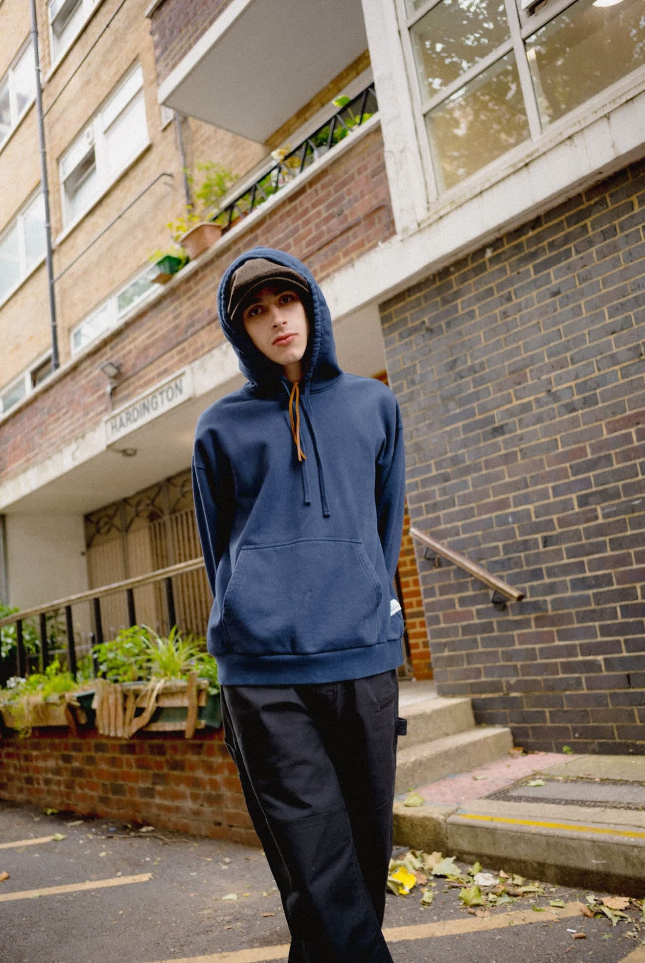 Men's Brixton Baseline Hood Fleece in the color Washed Navy Vintage Wash - Men's Lifestyle 3.0