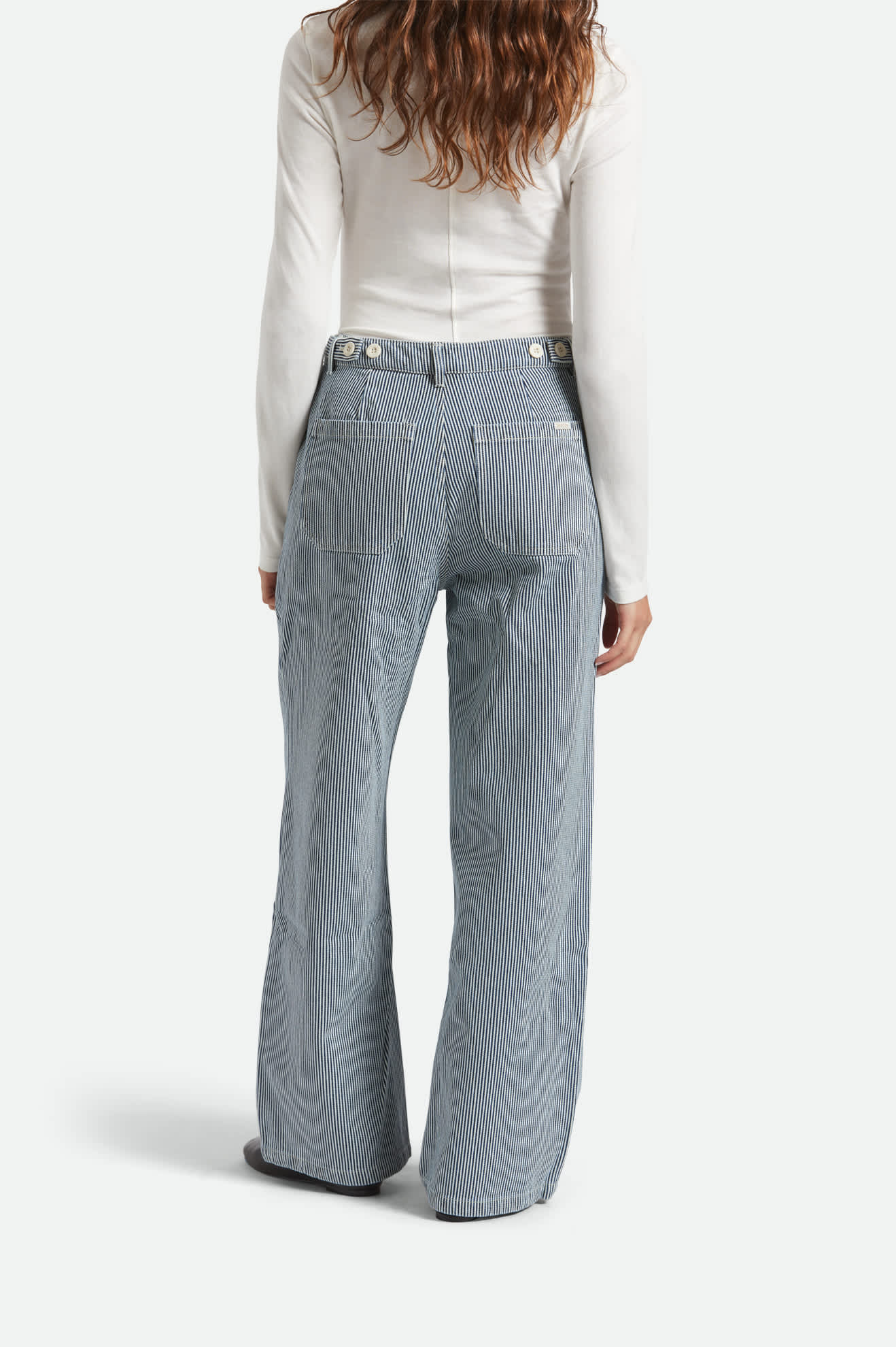 Women's Jane Ulitily Wide Leg Pant in the color Off White/Mood Indigo - Women's Back View
