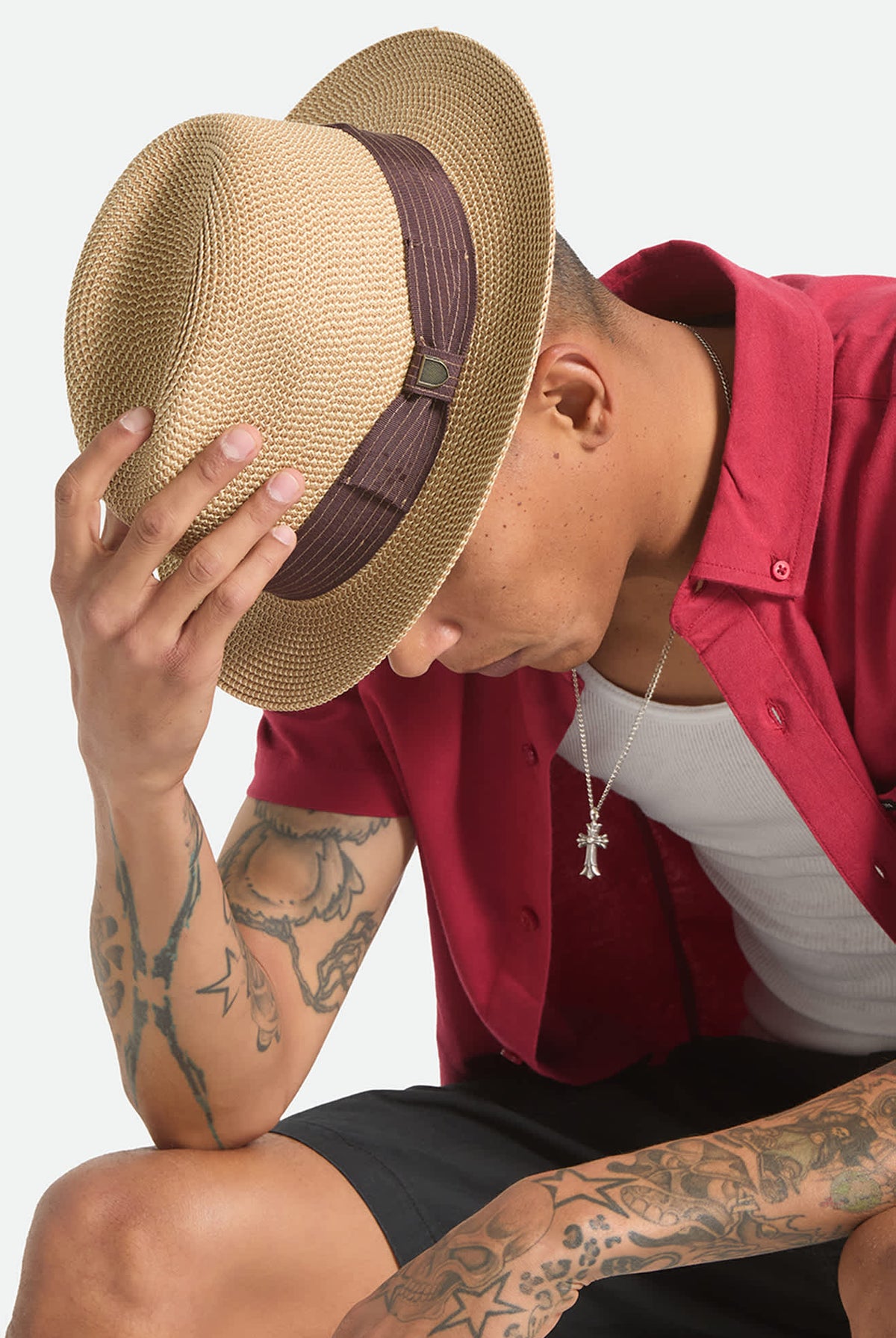 Unisex Roma Straw Packable Fedora in the color Multi Brown/Chocolate - Additional Fit image
