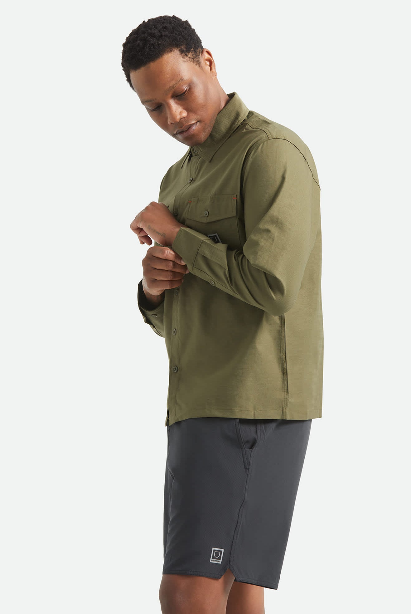 Men's Journey Lightweight Long Sleeve Shirt in the color Dark Olive - Men's Side View