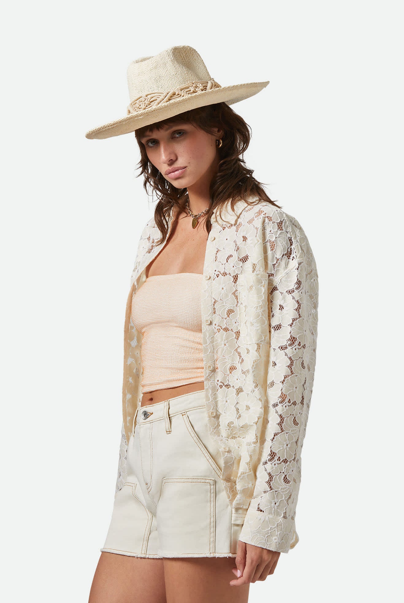 Women's Matteo Straw Hat in the color Bone/Bone - Women's Front View
