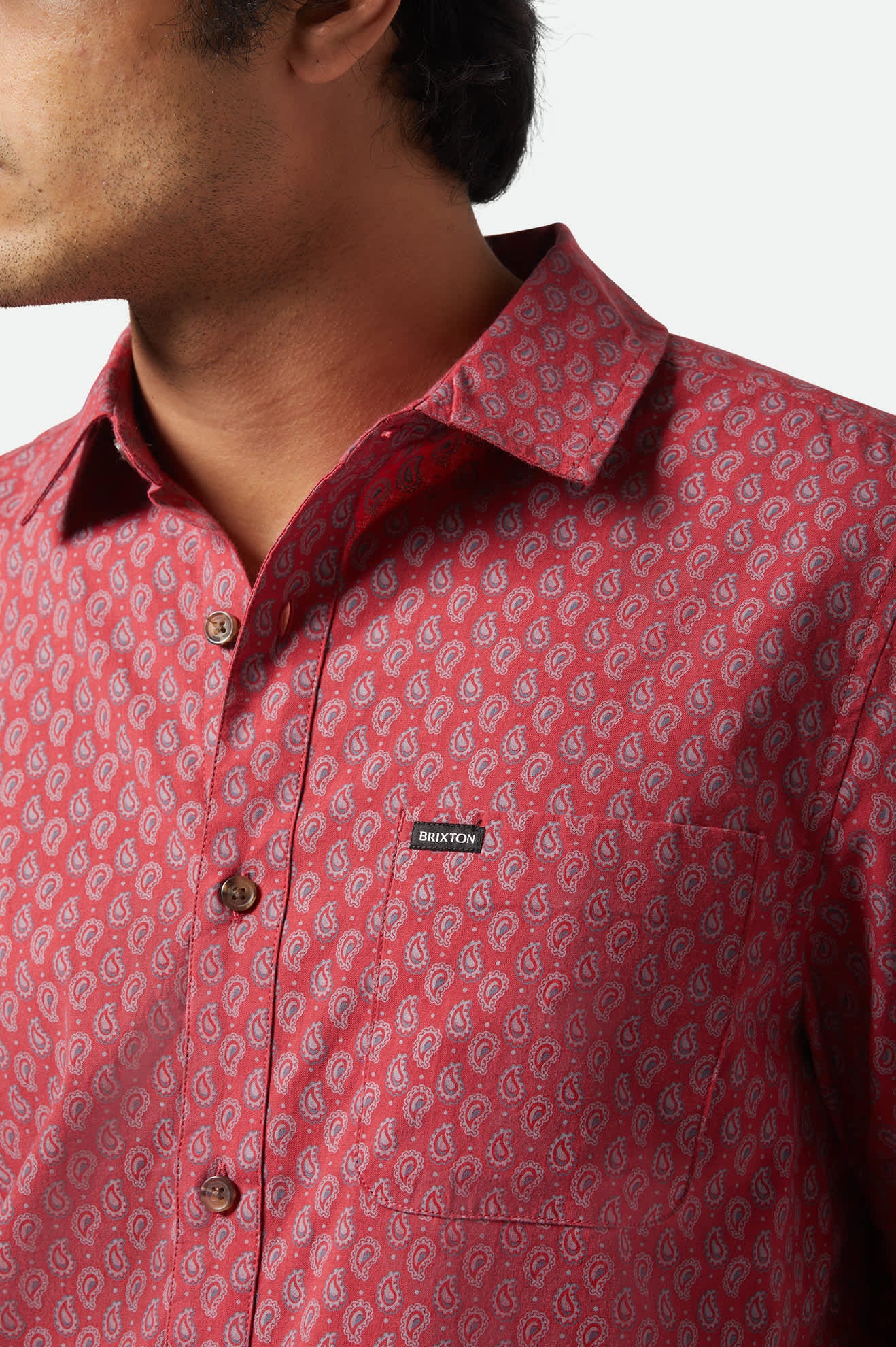 Men's Charter Print S/S Shirt in the color Rust Red/Paisley - Additional Fit View