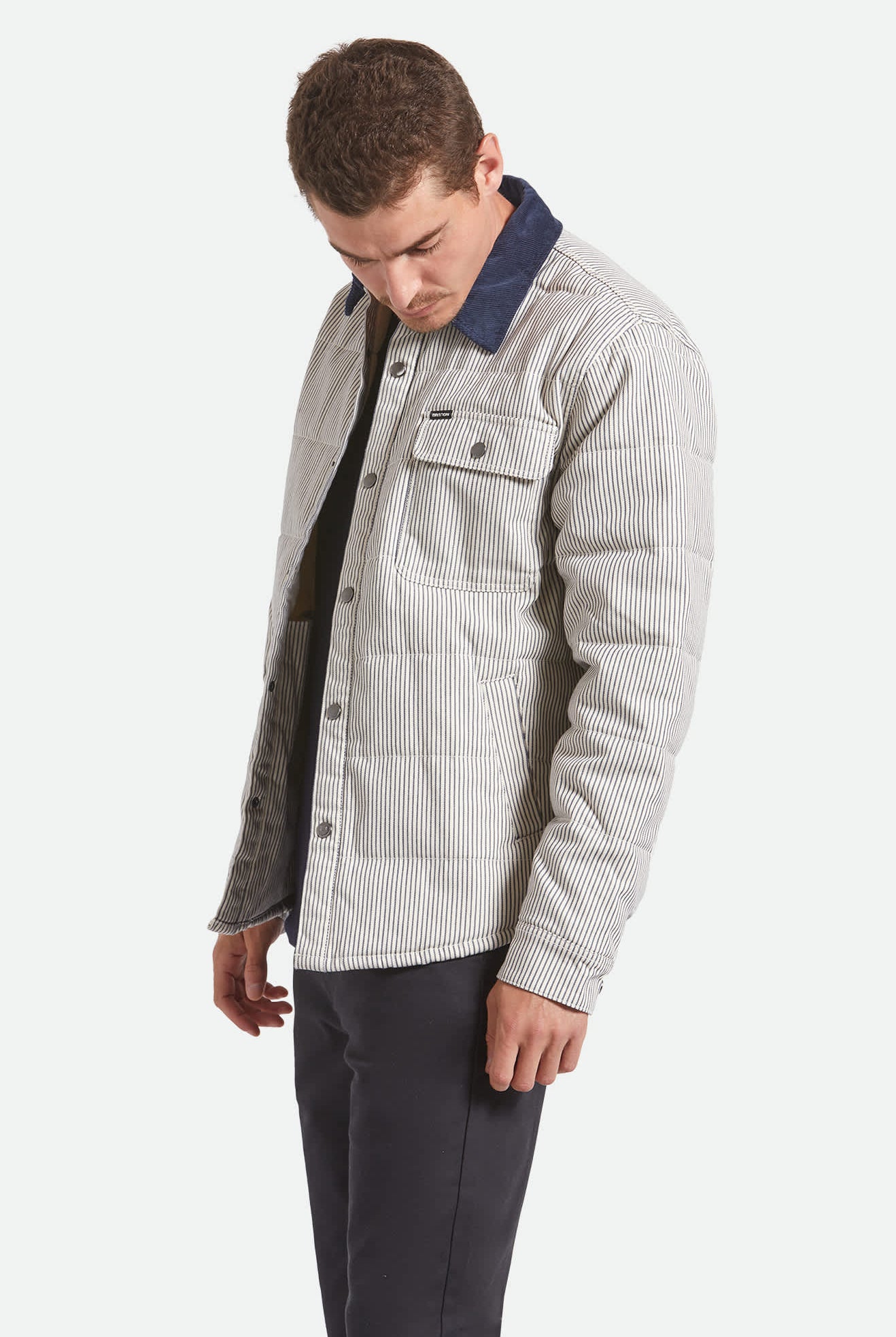 Men's Cass Jacket in the color Whitecap/Mood Indigo Hickory S - Men's Side View