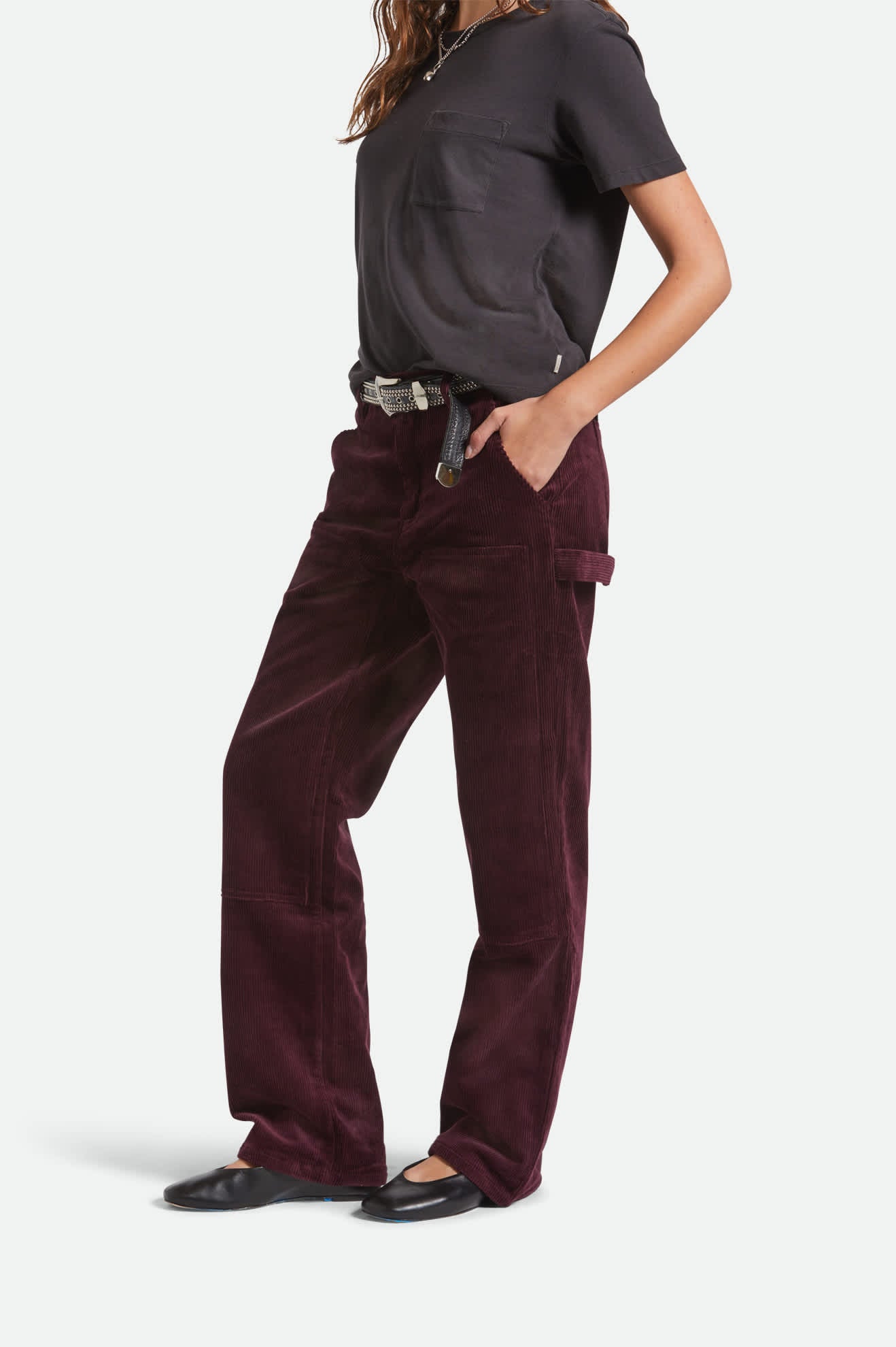 Women's Essex Patched Painter Pant in the color Port - Women's Side View