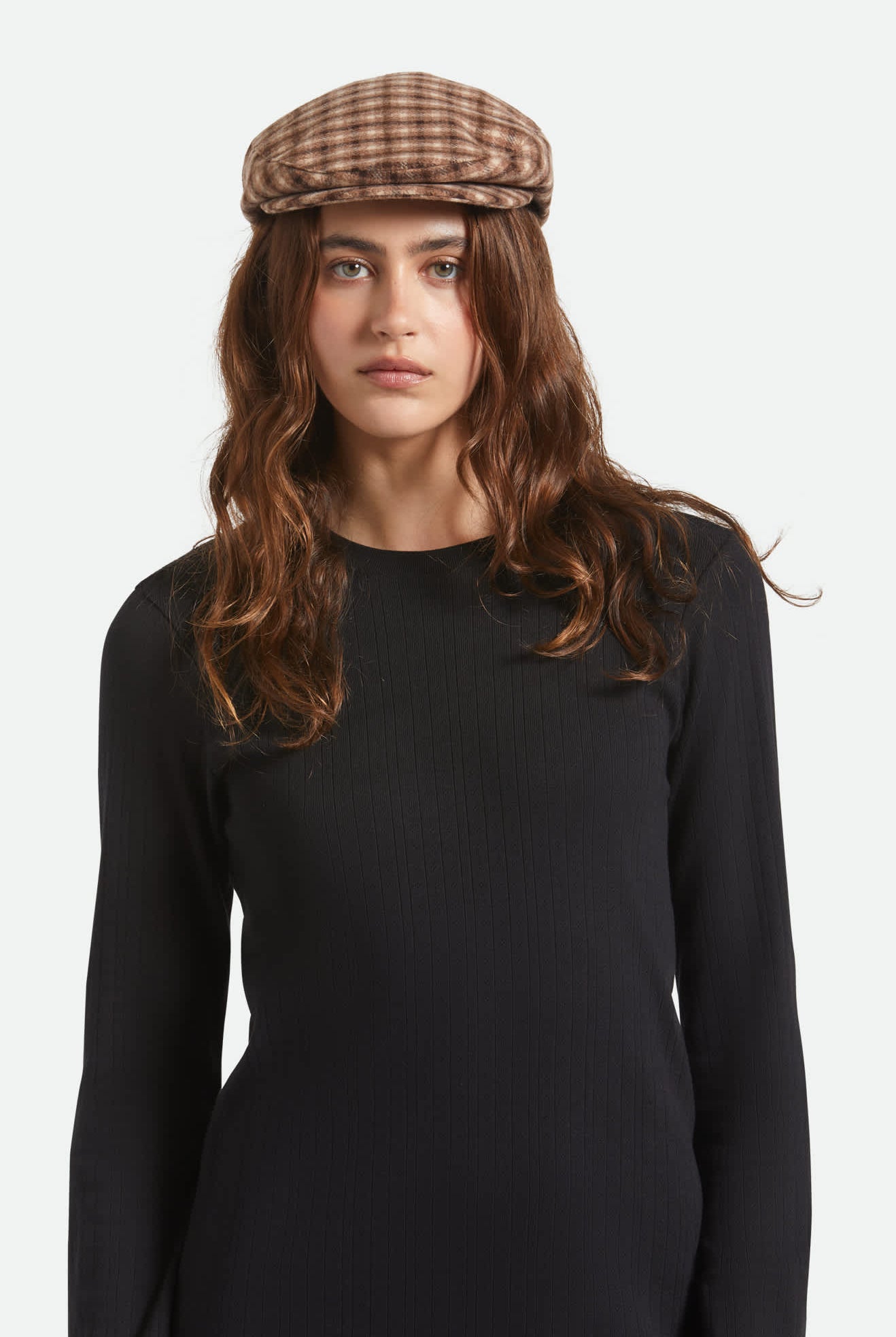 Unisex Hooligan Flat Cap in the color Sand/Brown - Women's Front View