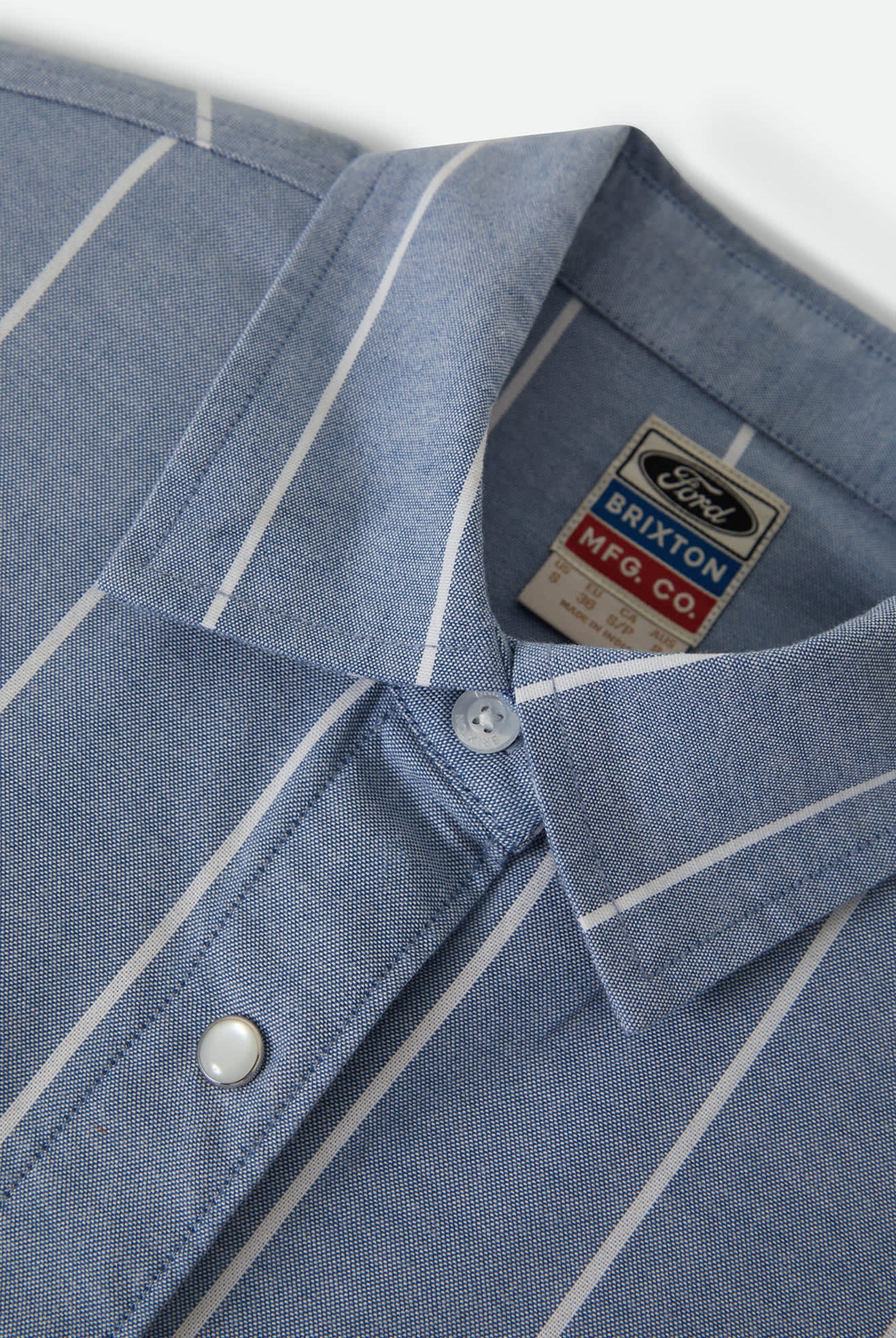Women's Ford Mustang Sally Shirt in the color Blue Chambray/Stripe - Additional Laydown image