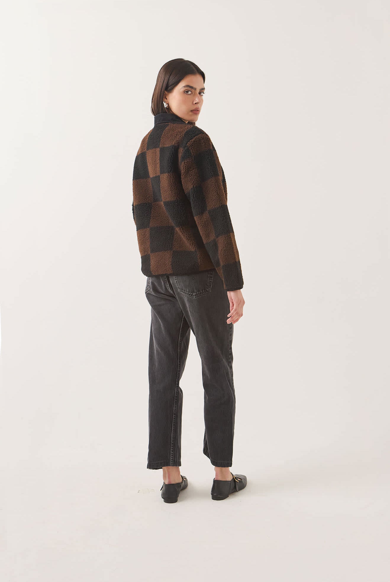 Women's Delilah Quilted Jacket in the color Black/Brown - Women's Back View