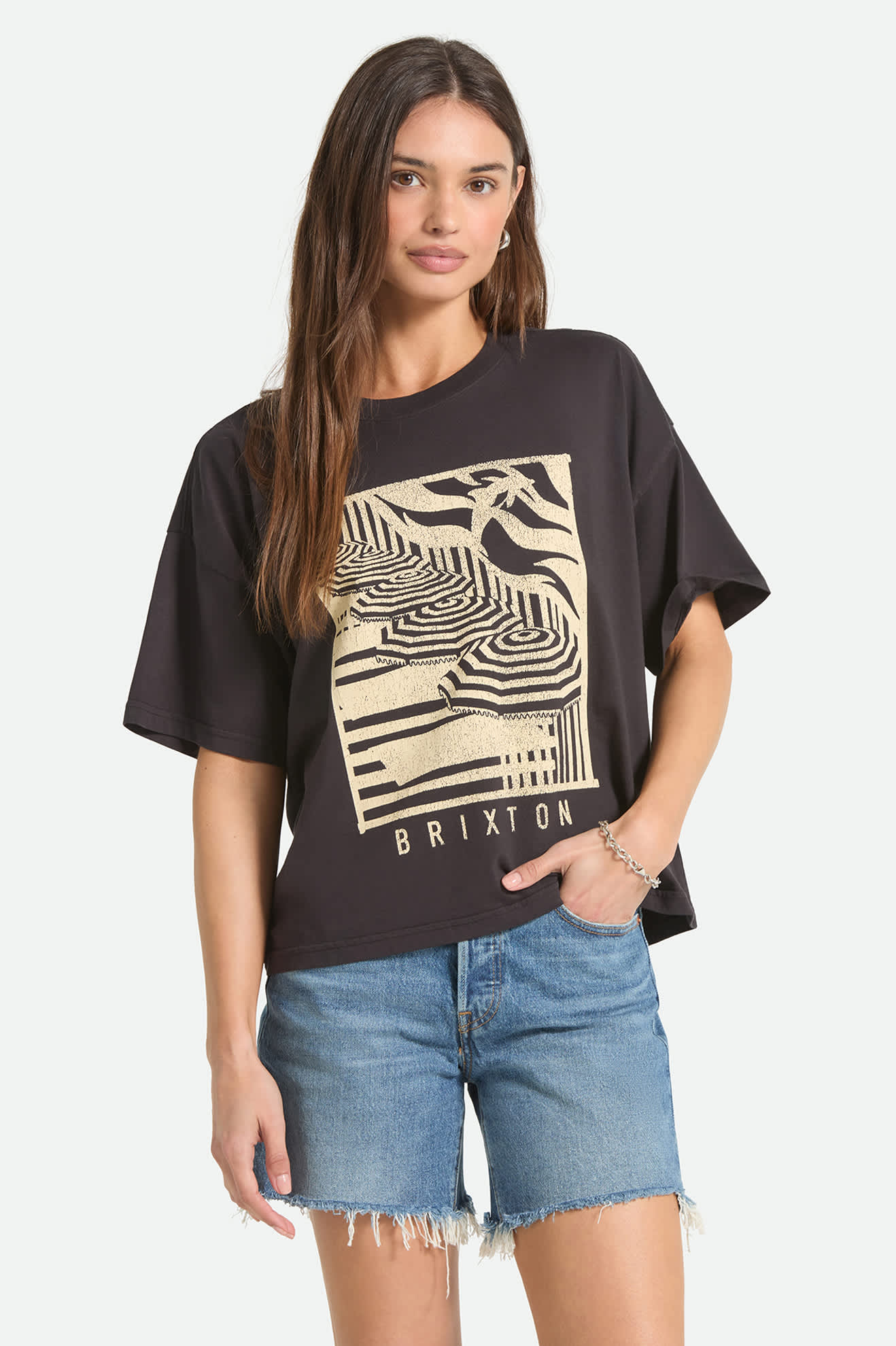 Women's Poolside Boxy Crew T-Shirt in the color Washed Black - Women's Front Fit Image