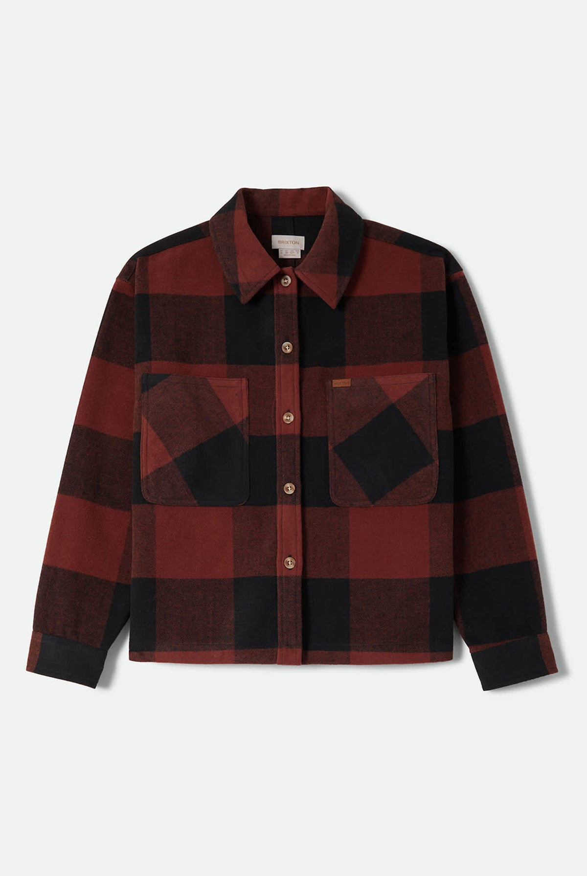 Women's Bowery Women's Soft Brushed Flannel in the color Dark Brick/Black - Front Product Laydown Image