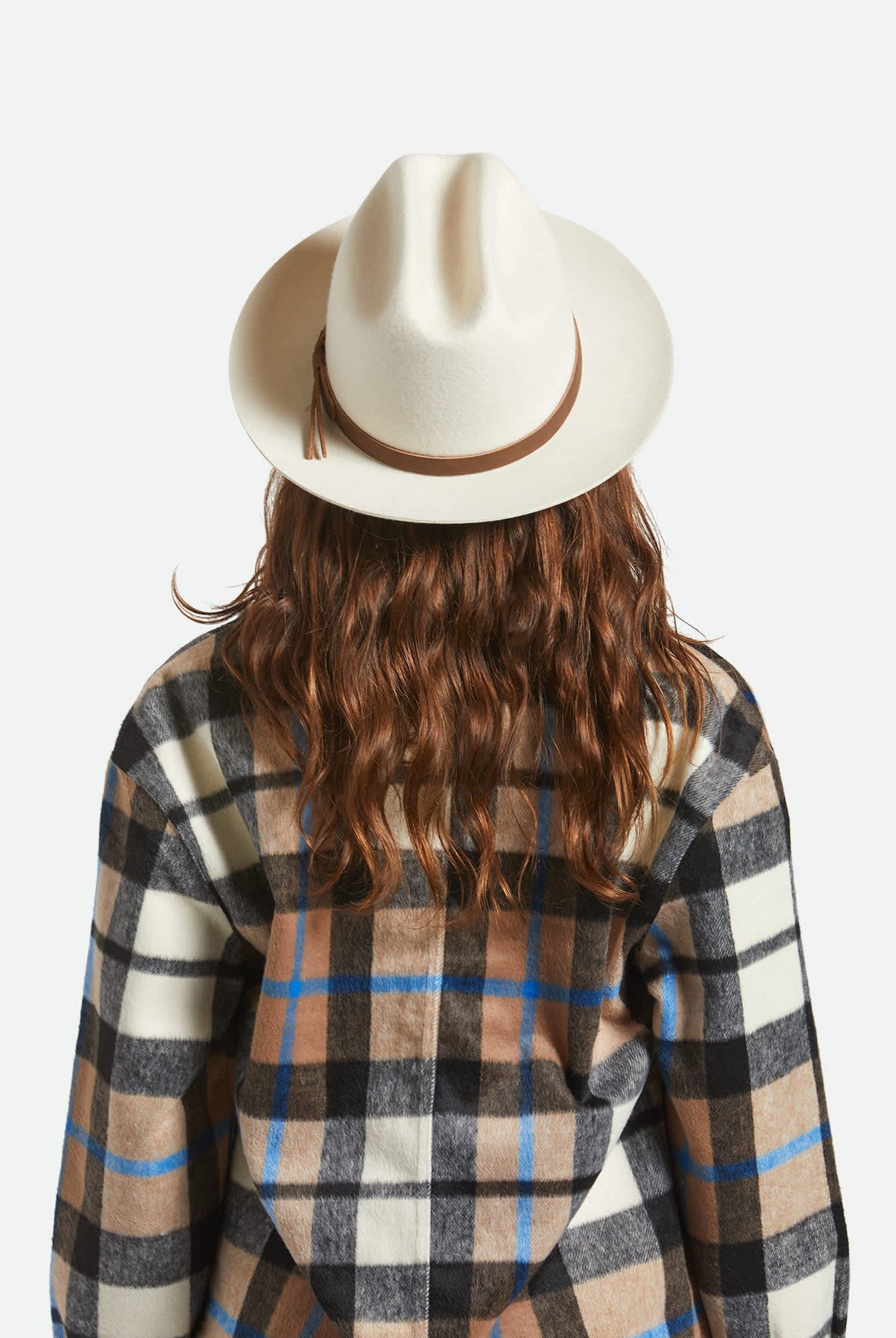 Unisex Hitch Ranch Fedora in the color Off White - Women's Back View