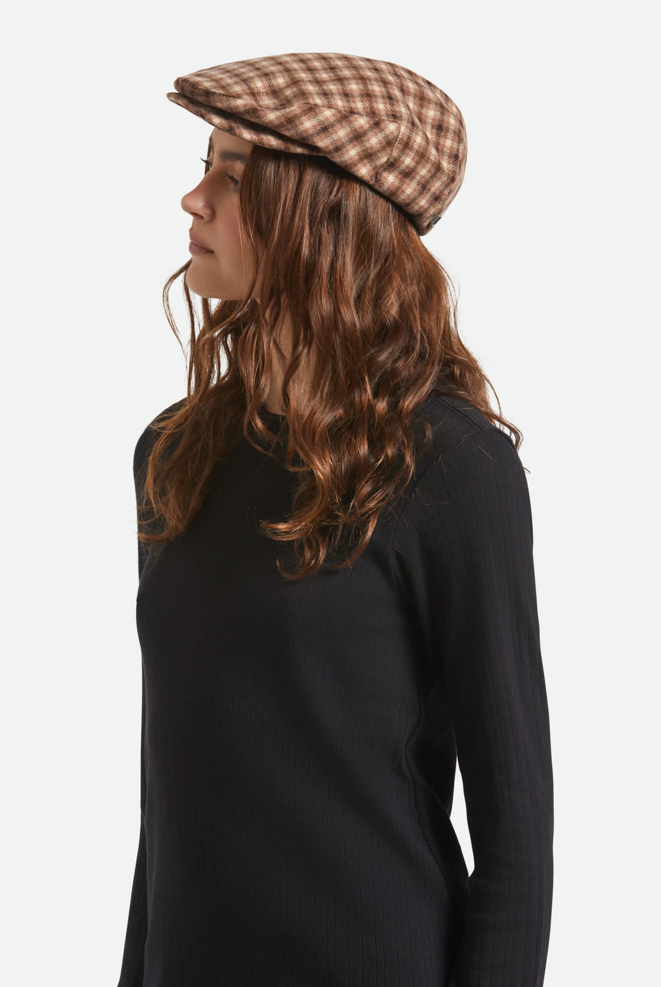 Unisex Hooligan Flat Cap in the color Sand/Brown - Women's Side View