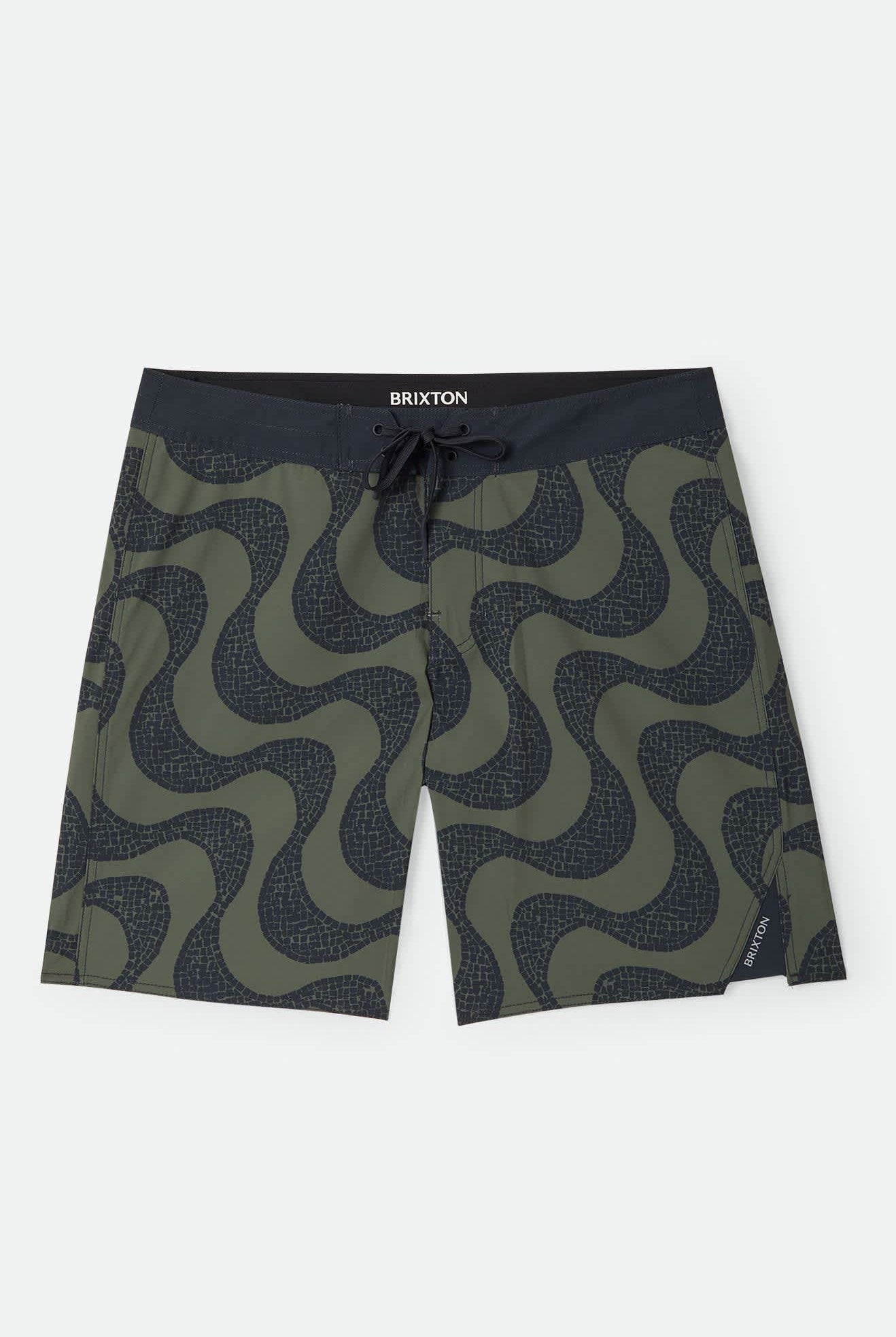Men's Blitz Boardshort 19" in the color Dark Olive/Black - Front Product Laydown Image
