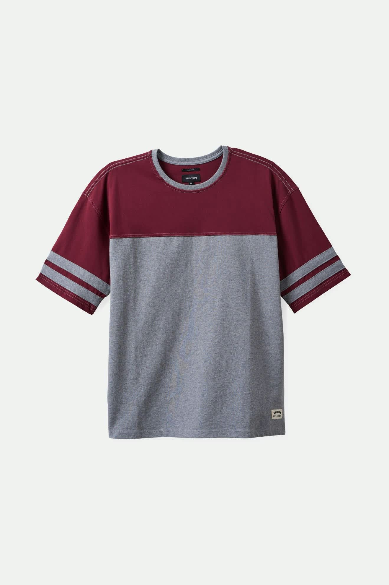 Men's Varsity Heavyweight Football T-Shirt in the color Heather Grey/Cordovan Red - Front Product View