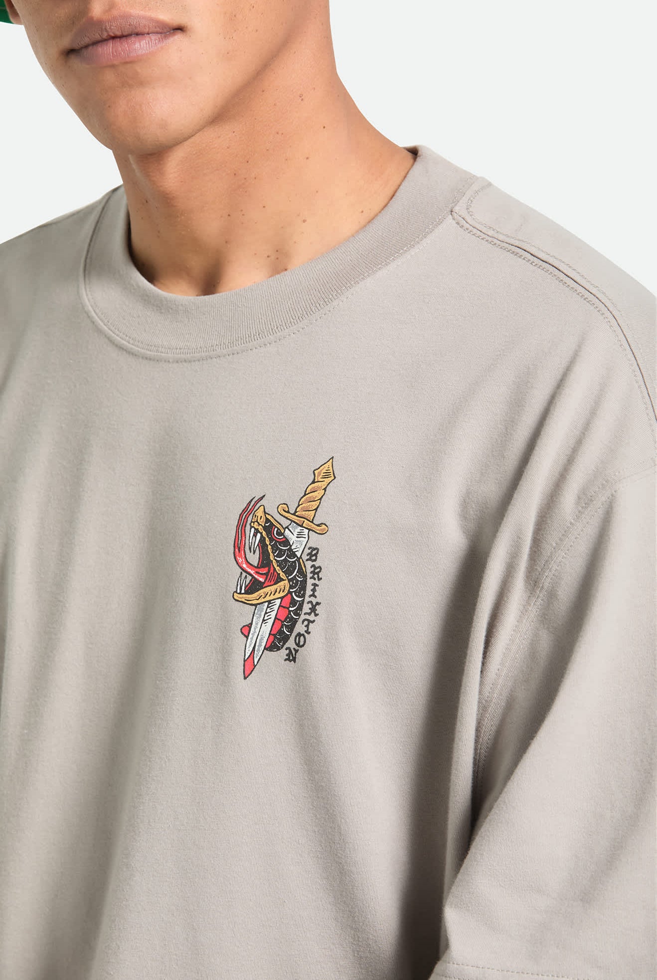 Men's Sword Short Sleeve Boxed Crop T-Shirt in the color Pebble Stone - Additional Fit image