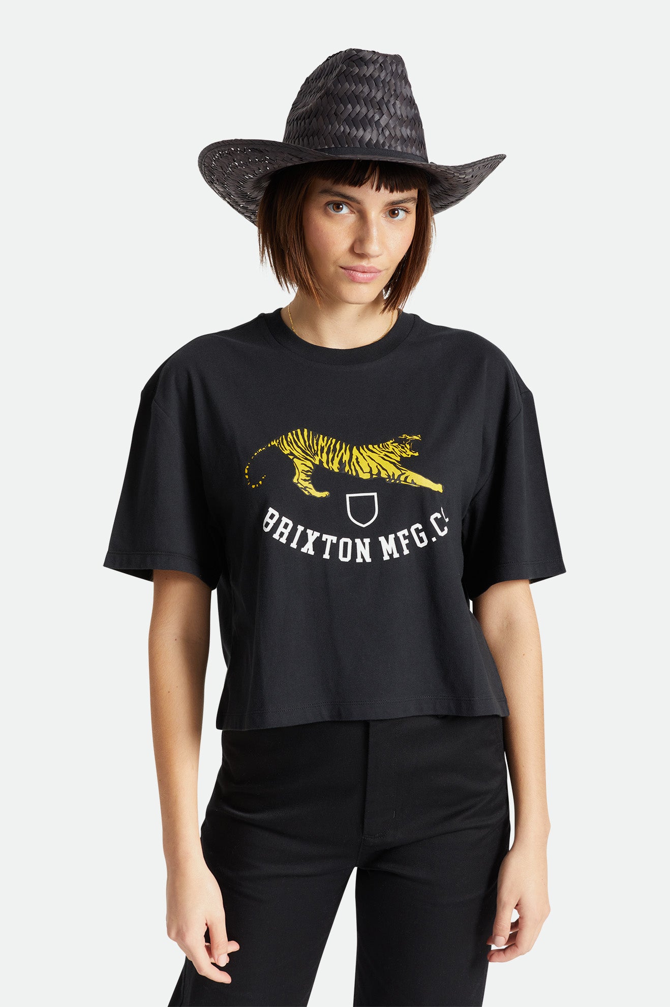 Brixton Unisex Houston Straw Cowboy Hat - Black | Front fit