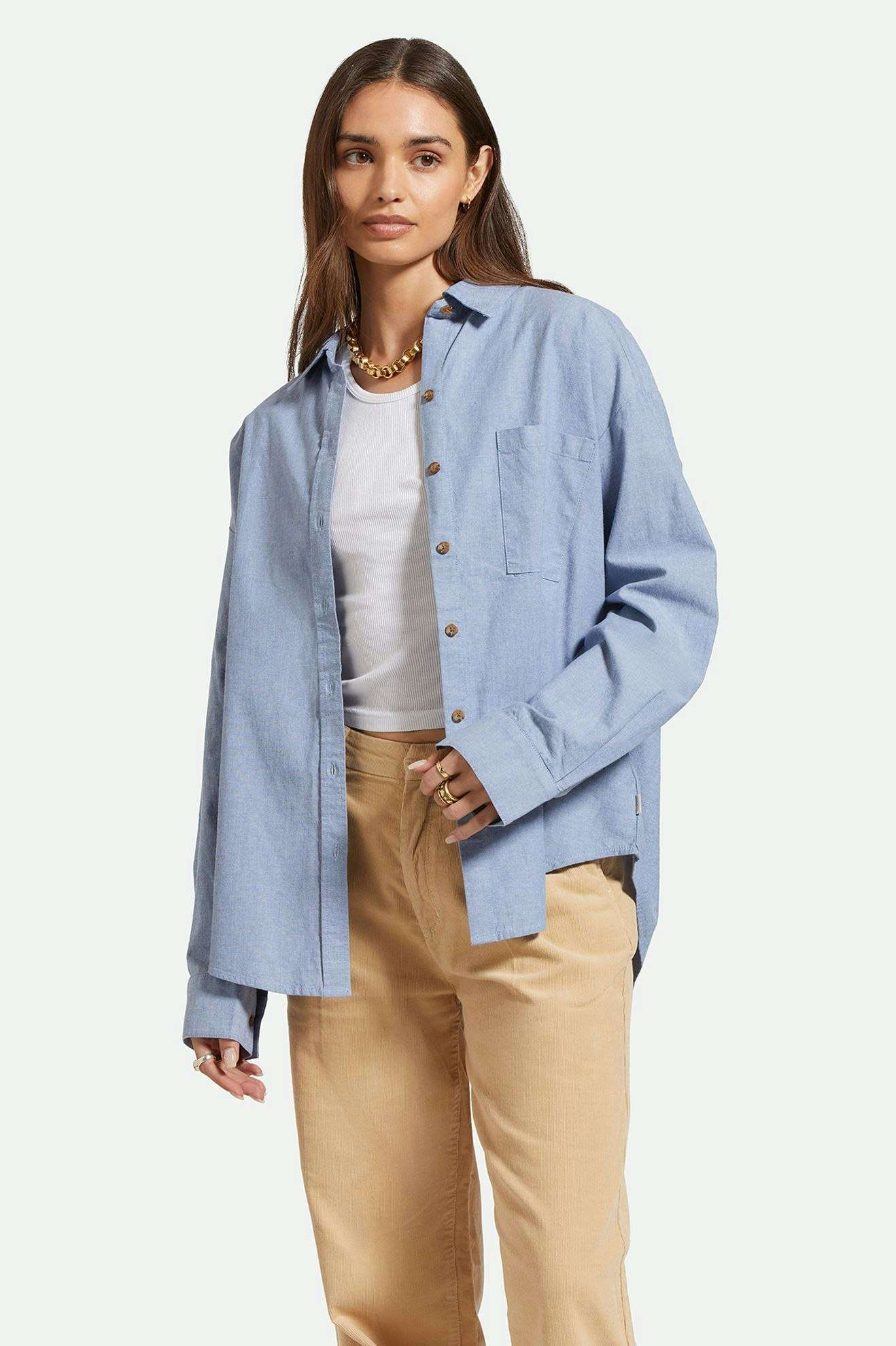 Women's Front Fit | East Side L/S Boxy Woven Shirt - Light Chambray Blue