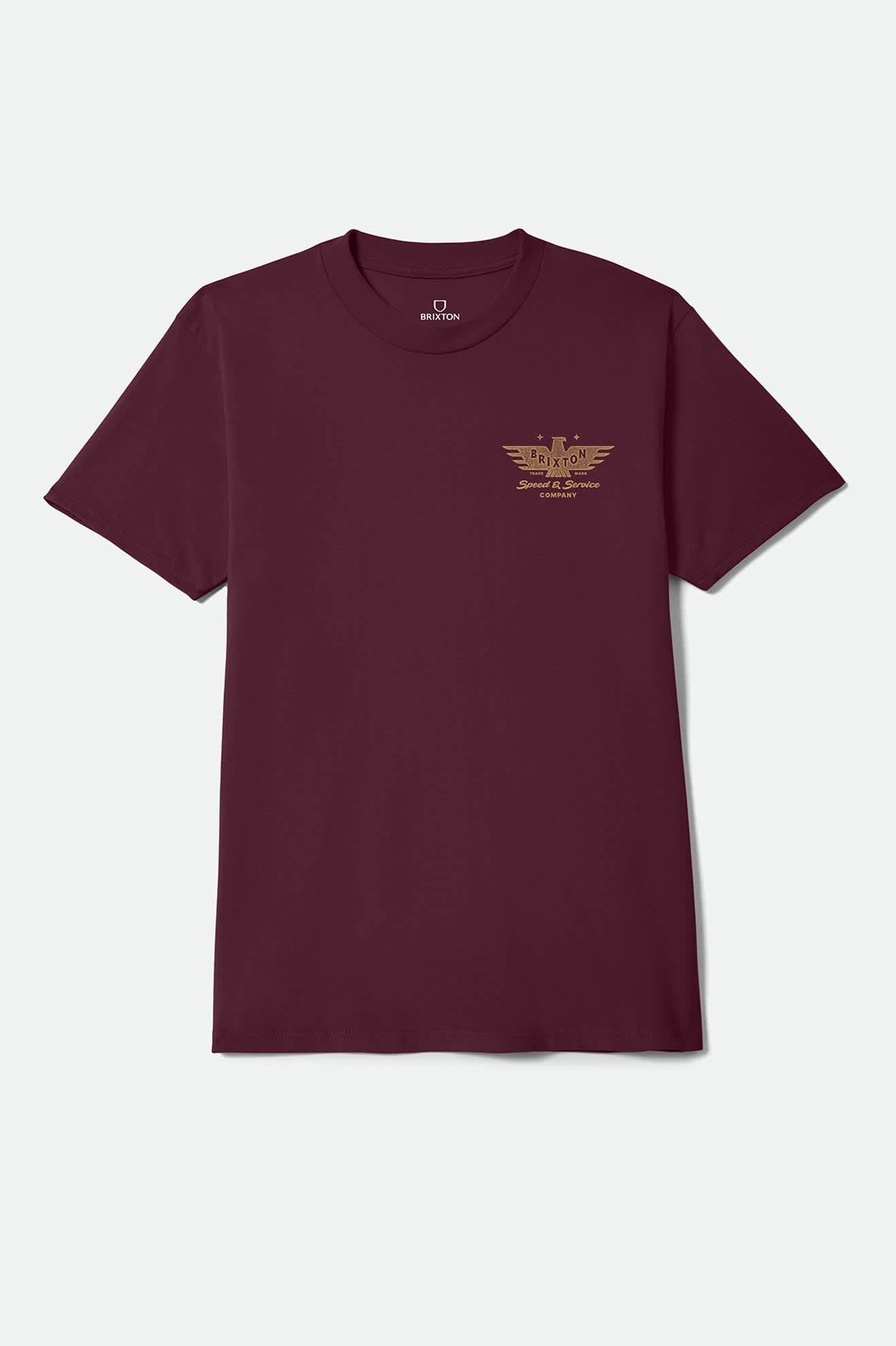Men's Ewing Standard T-Shirt in the color Burgundy - Front Product Laydown Image