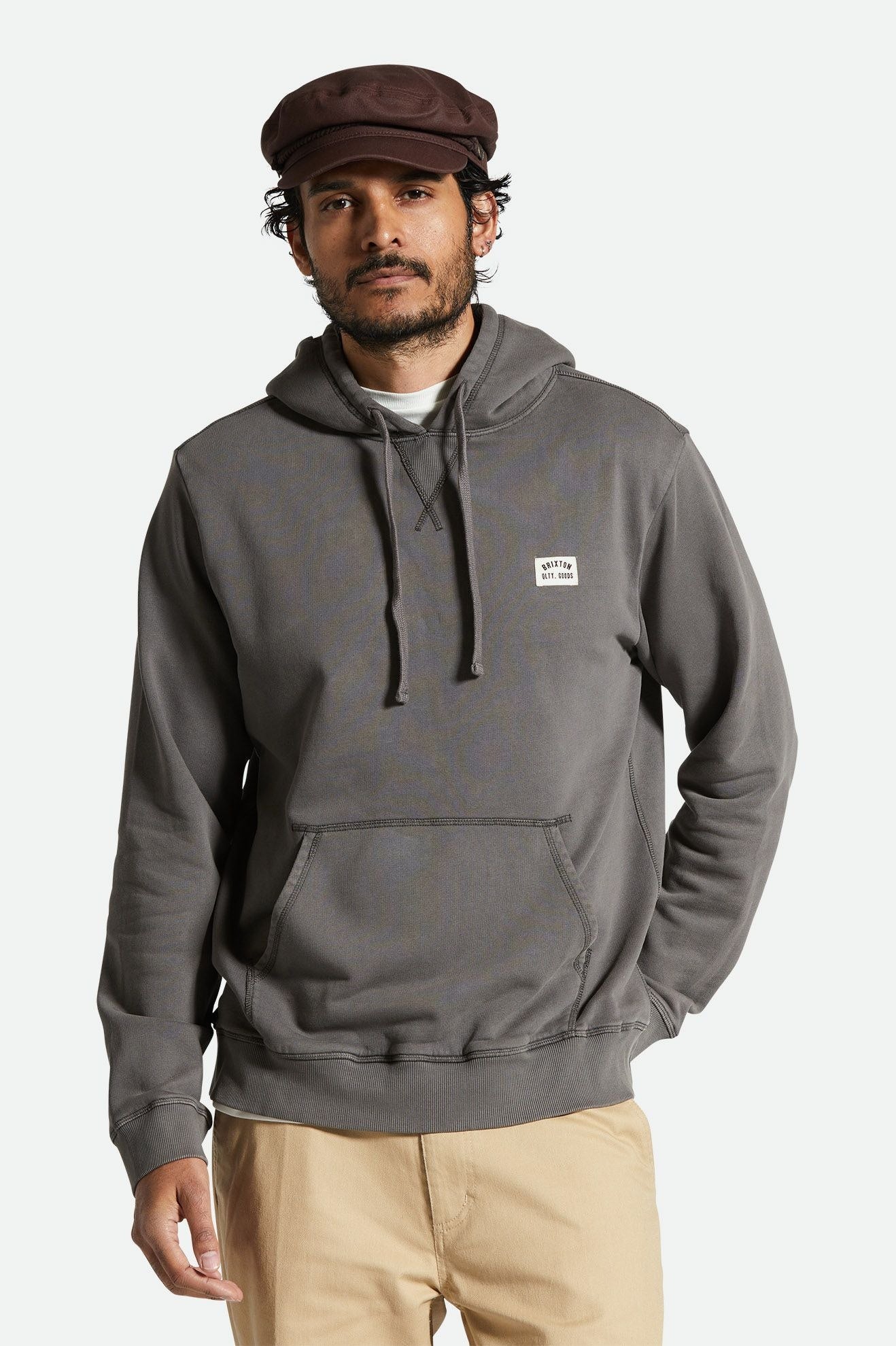 Men's Fit, Front View | Vintage Reserve Cross Loop French Terry Hood - Charcoal Sol Wash