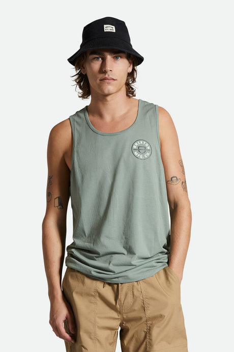 Men's Fit, Front View | Crest Tank Top - Chinois Green/White/Black