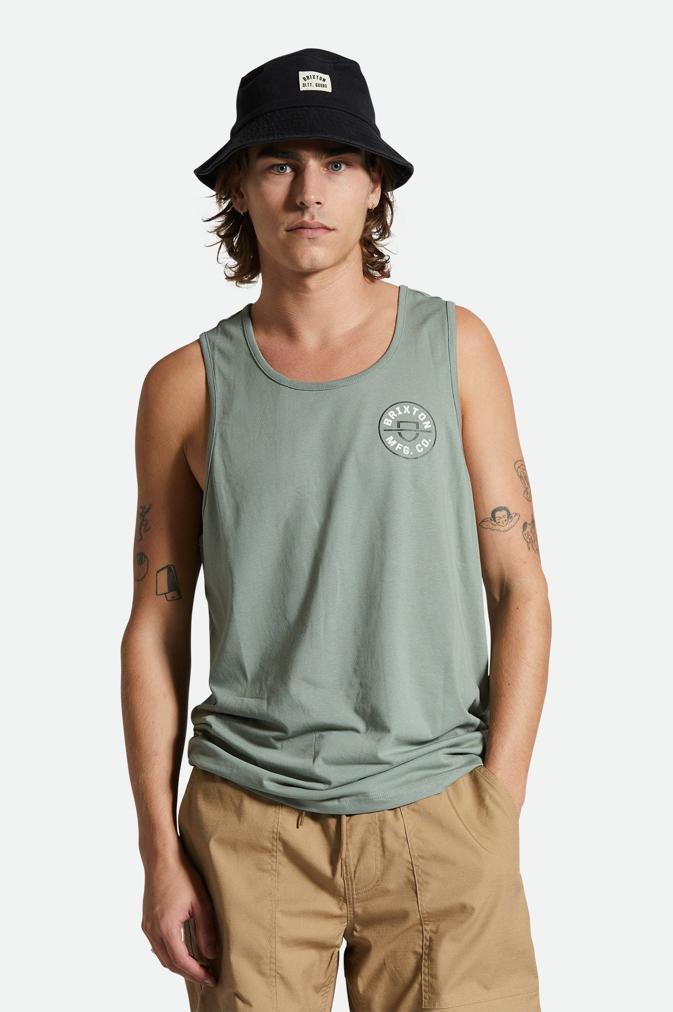 Men's Fit, Front View | Crest Tank Top - Chinois Green/White/Black