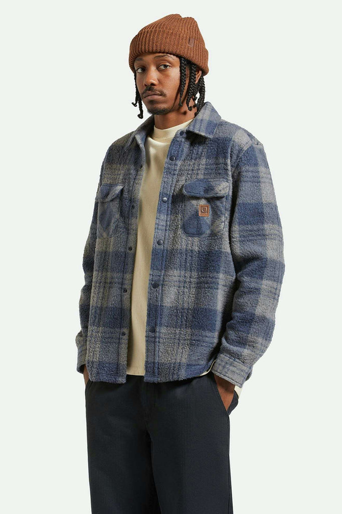 Men's Front Fit | Bowery Arctic Stretch L/S Fleece - Washed Navy/Beige Plaid