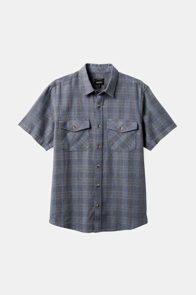Brixton Men's Memphis Linen Blend S/S Woven Shirt - Flint Stone Blue/Cinder Grey | Profile