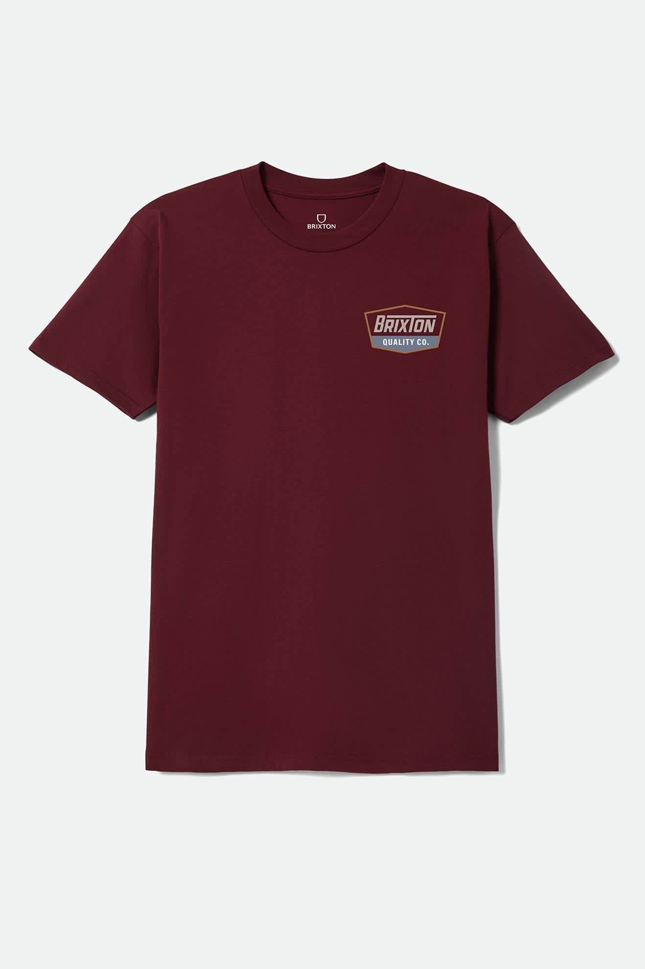 Men's Regal Standard T-Shirt in the color Burgundy/Tobacco - Front Product Laydown Image