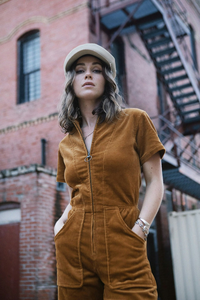 Brixton Utility Jumpsuit - Golden Brown Cord