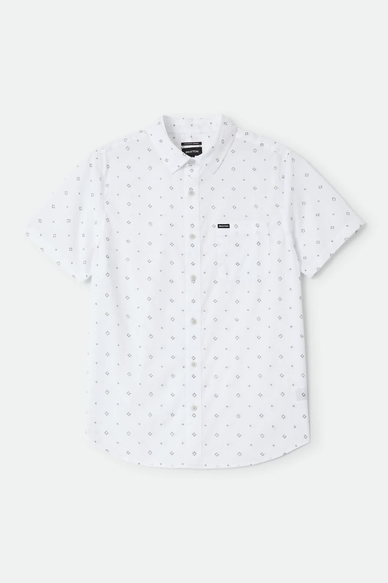 Men's Charter Print Shirt in the color White/Geo - Front Product Laydown Image