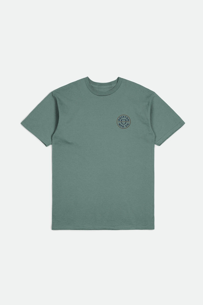 Brixton Men's Crest II S/S Standard Tee - Chinois Green/Washed Navy/Sepia | Profile
