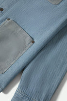 Men's Herringbone Lightweight Chore Coat in the color Light Wash Denim Herringbone - Additional Laydown image