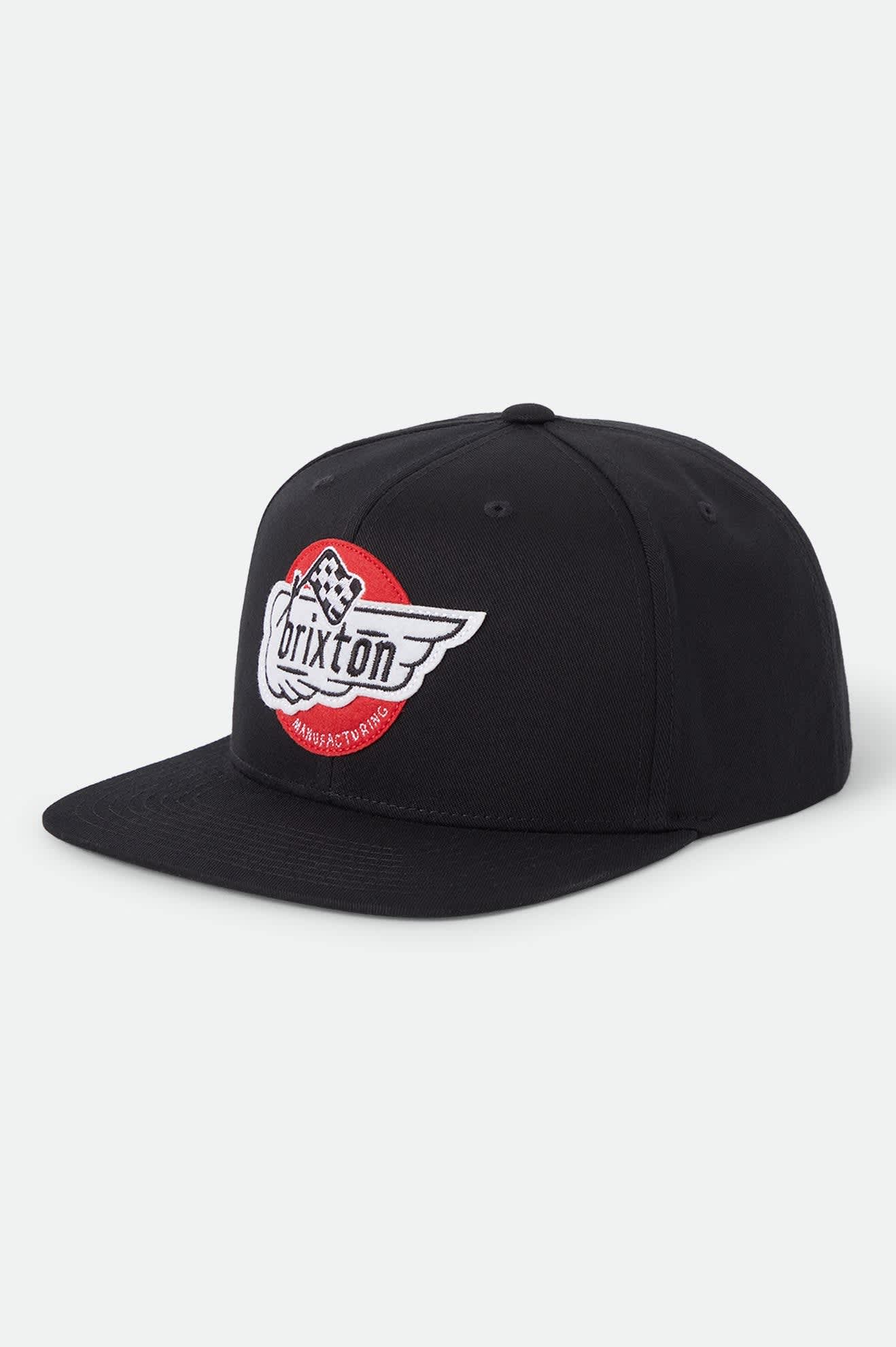 Unisex Heyward Snapback in the color Black - Front Product Laydown Image