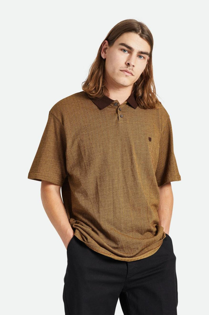 Brixton Shield Herringbone S/S Polo - Dark Earth/Antelope