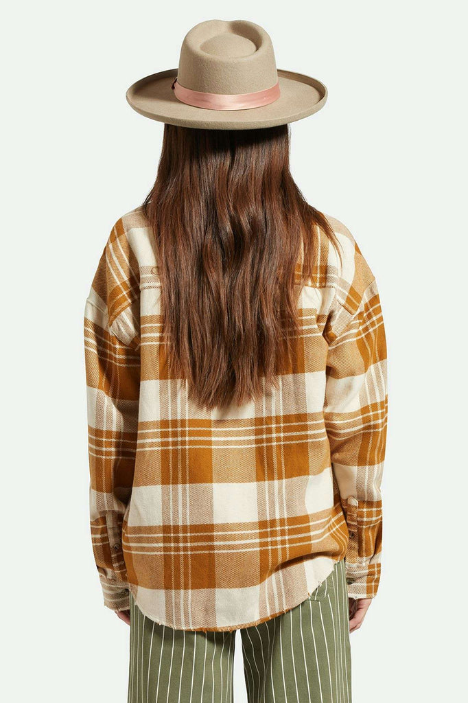 Women's Back Fit Image | Victoria Felt Fedora - Timberwolf/Rose Gold Satin