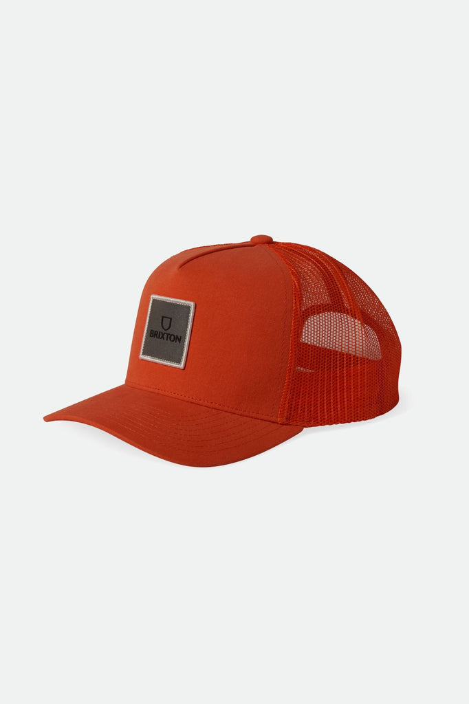 Brixton Men's Alpha Block Netplus Trucker Hat - Orange/Orange | Profile