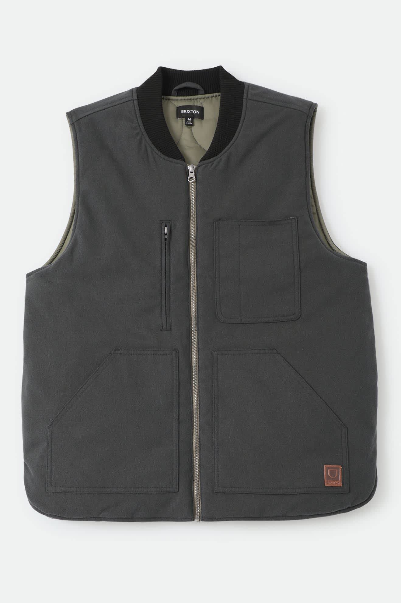 Men's Builders Abraham Reversible Vest in the color Black/Olive Surplus - Front Product Laydown Image