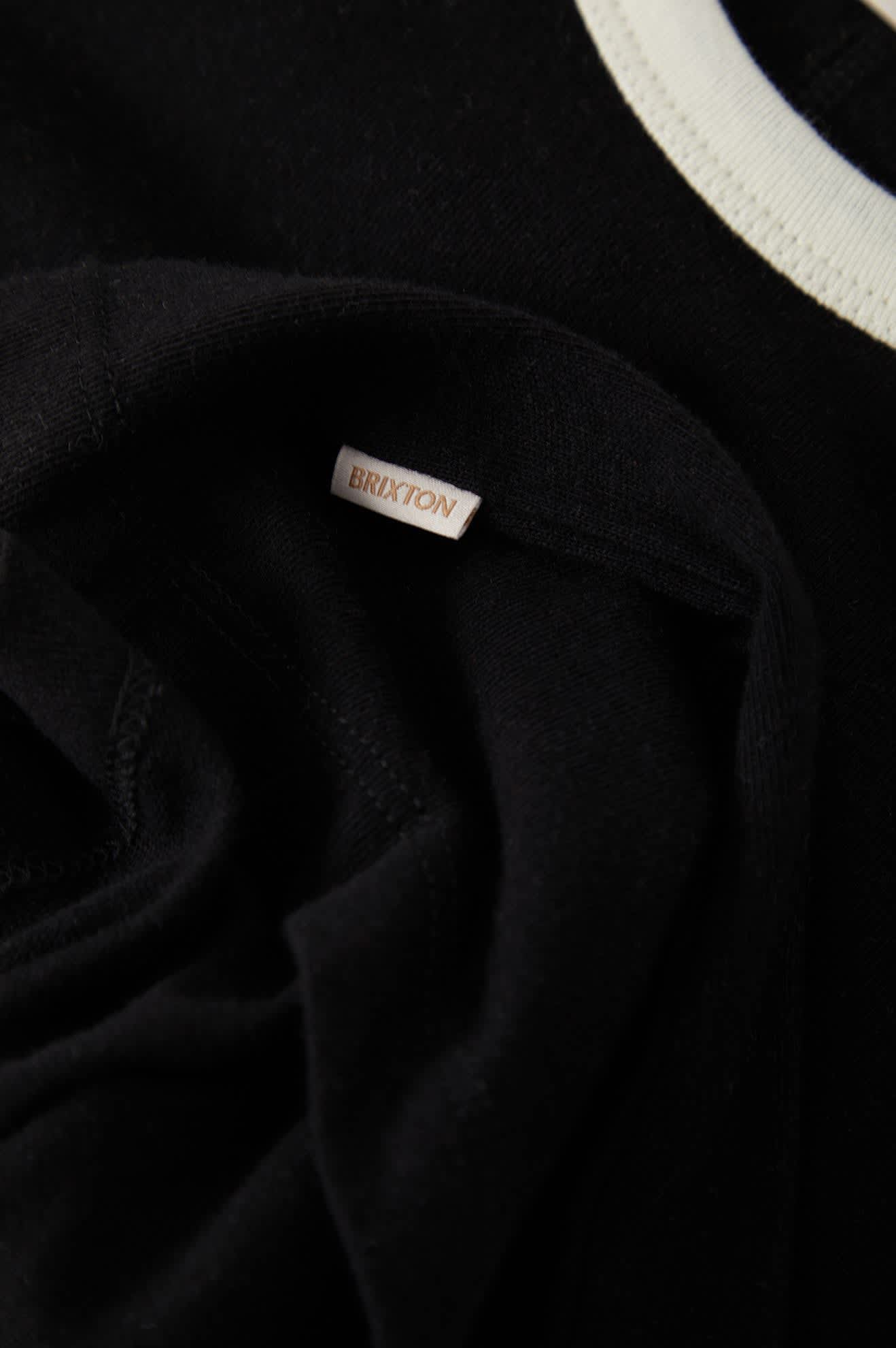 Women's Carefree Organic Garment Dye Ringer T-Shirt in the color Black/Off White - Additional Laydown image