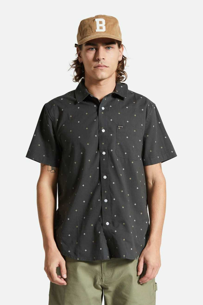 Men's Fit, Front View | Charter Print S/S Shirt - Washed Black Pyramid