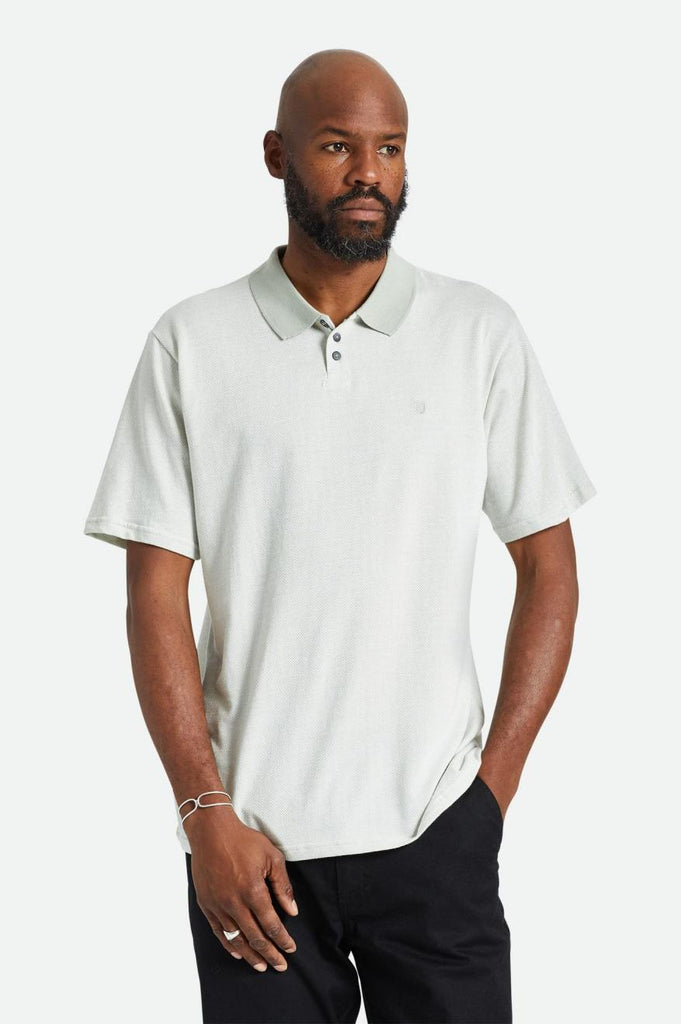 Brixton Shield Herringbone S/S Polo - Mineral Grey/Off White