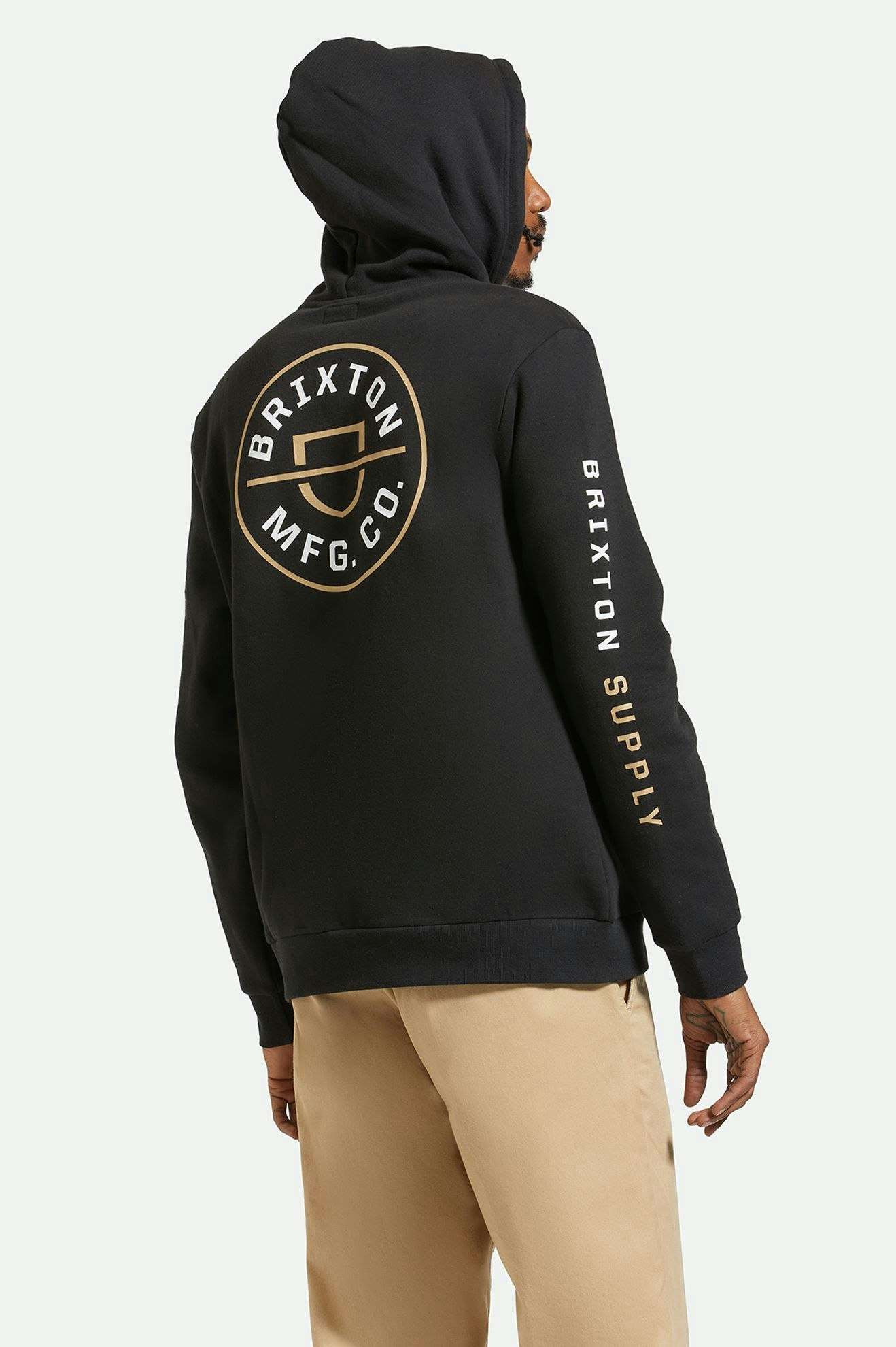 Men's Back Fit Image | Crest Hoodie - Black/Sand/White