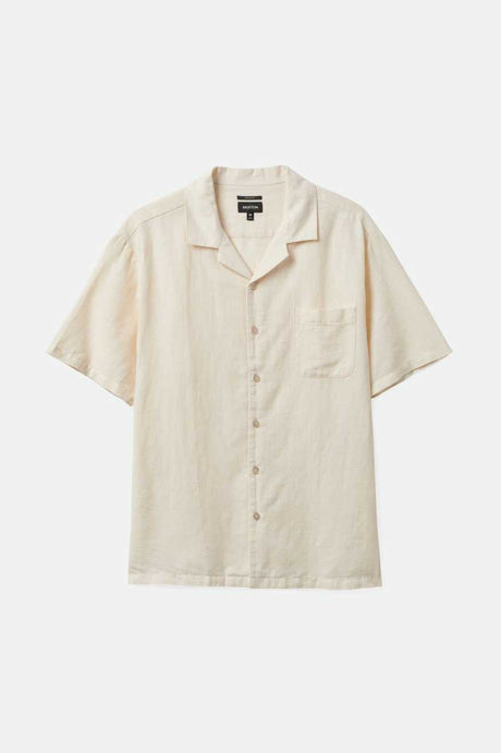 Brixton Men's Bunker Linen Blend S/S Camp Collar Woven Shirt - Whitecap | Main