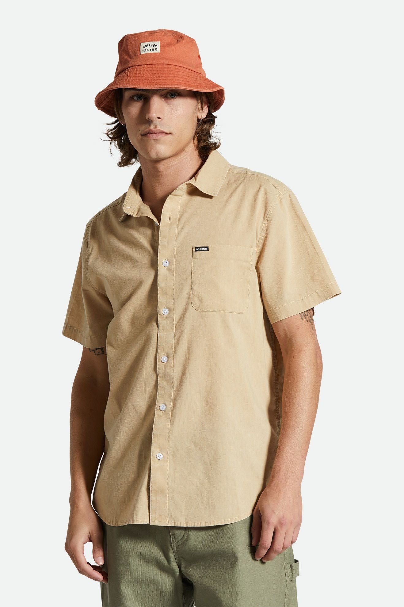 Men's Fit, Extra Shot | Charter Sol Wash S/S Woven Shirt - Oat Milk Sol Wash