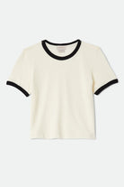 Women's Carefree Organic Garment Dye Ringer T-Shirt in the color Off White/Black - Front Product Laydown Image