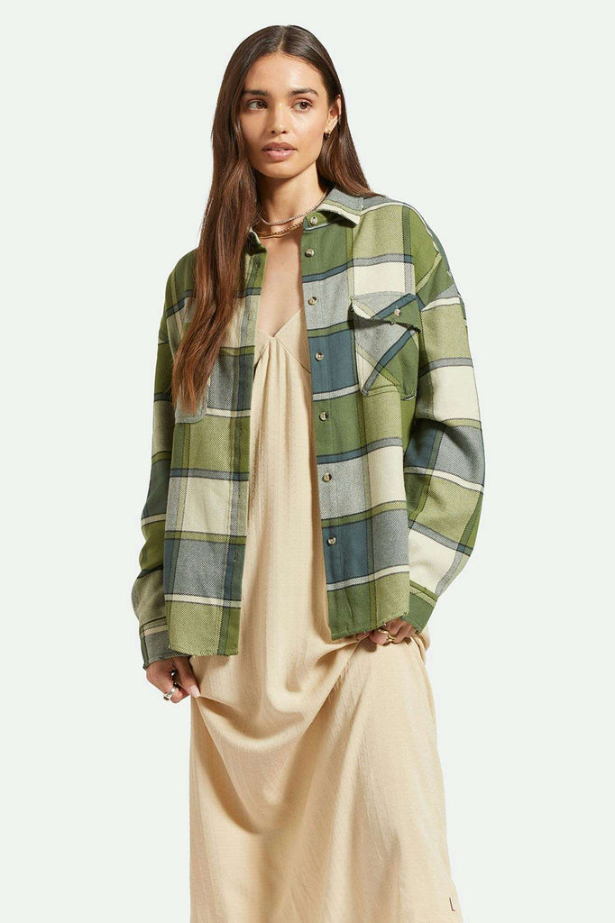 Women's Front Fit | Bowery Women's Classic L/S Flannel - Blue Mirage/Dill Plaid