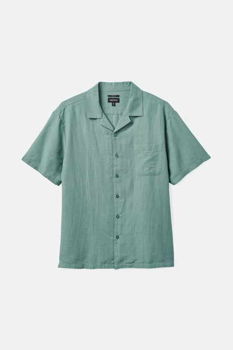 Brixton Men's Bunker Linen Blend S/S Camp Collar Woven Shirt - Chinois Green | Main