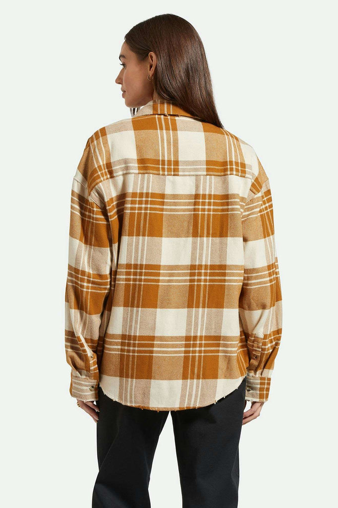 Back Fit Image | Bowery Women's Classic L/S Flannel - Washed Copper/Whitecap