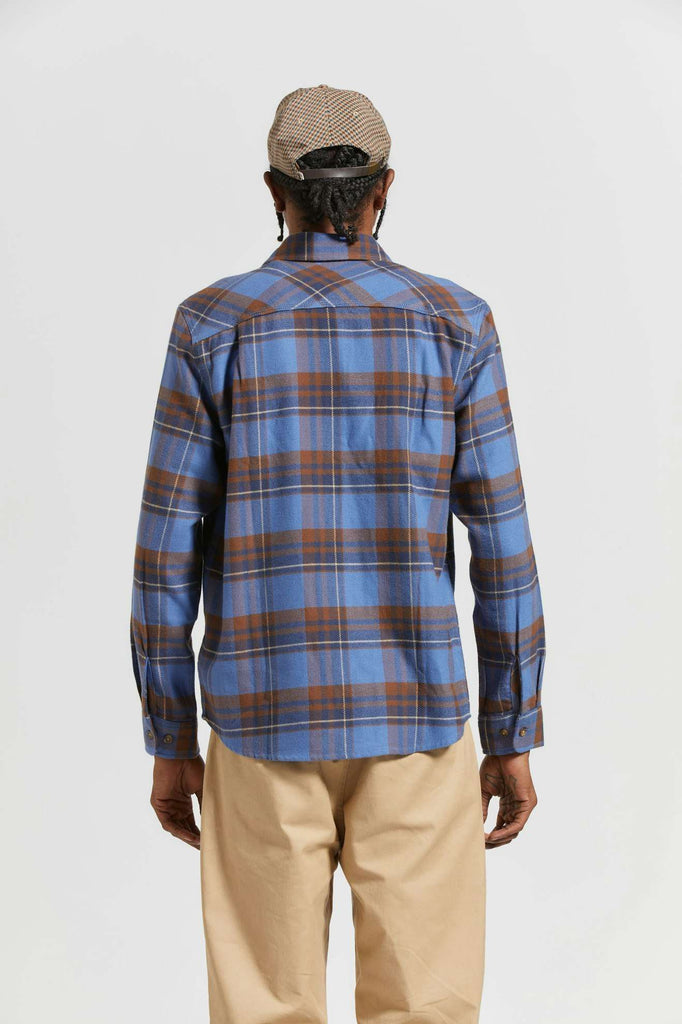 Men's Back Fit Image | Bowery L/S Flannel - Bijoue Blue/Pinecone Brown/Washed Navy