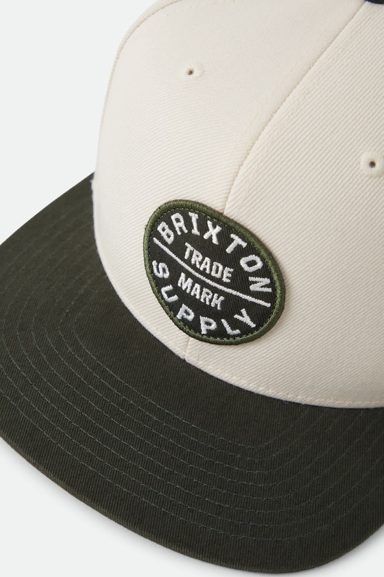 Unisex Oath III Snapback in the color Wax Paper/Dark Olive - Additional Laydown image