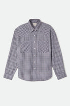 Women's Wayne Women's Shirt in the color Soft Navy Plaid - Front Product Laydown Image
